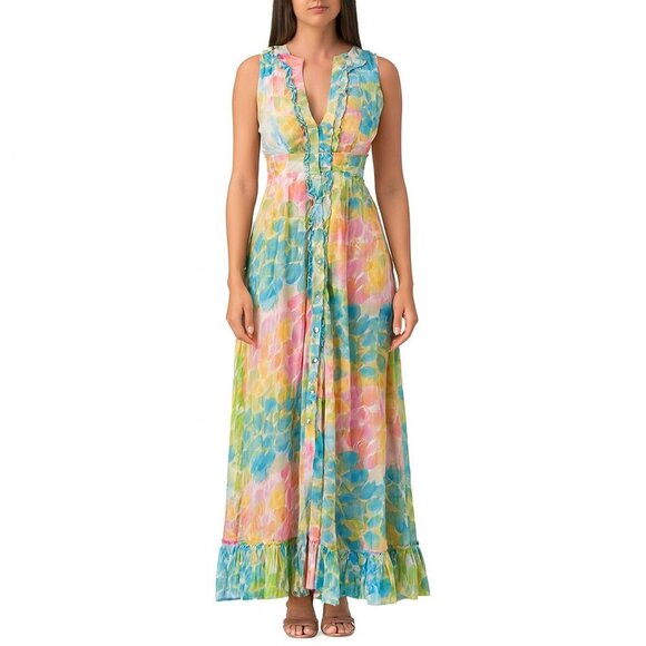 Mackenzie Mode Pastel Maxi Dress Open Back Ruffle Hem Size 2 - Picture 1 of 9